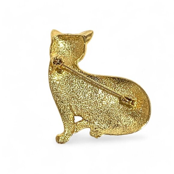 Vintage Enamel Siamese Cat Brooch Cream & Gold 2" - Picture 2 of 3